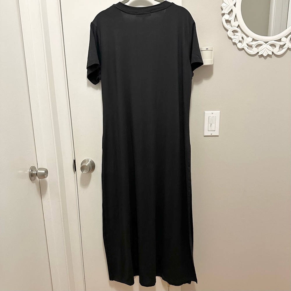 Rocawear Y2K Maxi Shirt Dress 1X Plus Black Tiger Side Slits Studded Gems Logo - Picture 3 of 6
